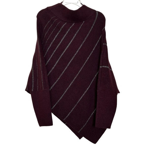 White House Black Market‎ Metallic Stripe Women's Poncho M/L Plum Noir NWT - Picture 2 of 7